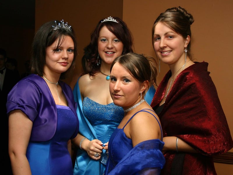 Emma Magee, Chloe Guthrie, Rachael Henderson and Christine Miller. : Pictured are students at the then recently opened Lisneal College in the Waterside as they gathered for their school formal back in March 2005.