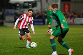 Adam O'Reilly drives towards goal against his former club St Patrick's Athletic at Brandywell. Photo by Kevin Moore.