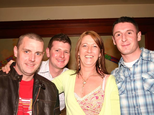 Debbie with the boys John McNutt, George Fitpatrick and Peter Simms. 3607/dd : Parties in Derry in Spring 2006.