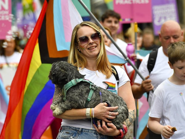 Reveller at the 2025 Foyle Pride Parade. Photo: George Sweeney
