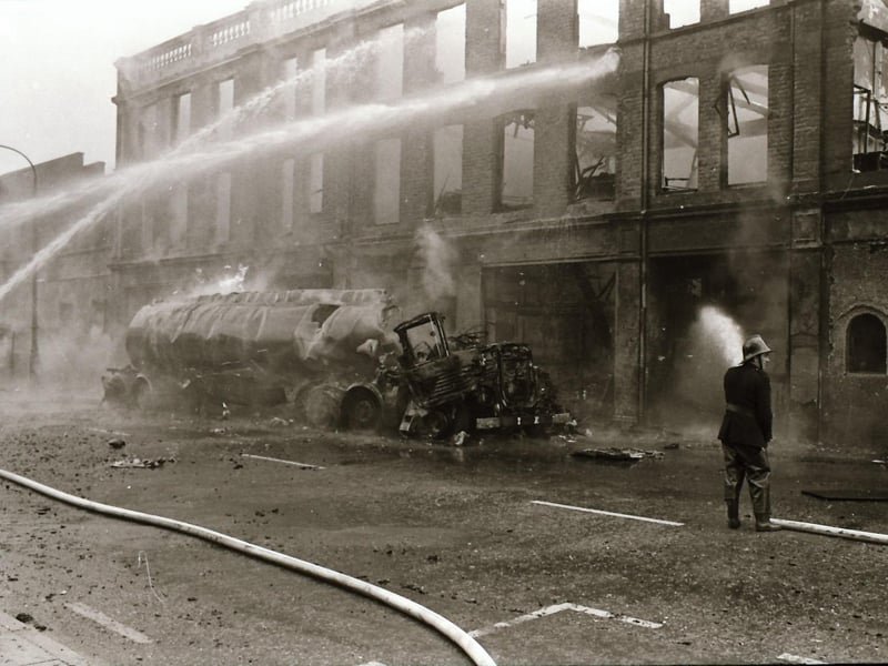 Tanker bomb at Eaton's bakery on Strand Road.