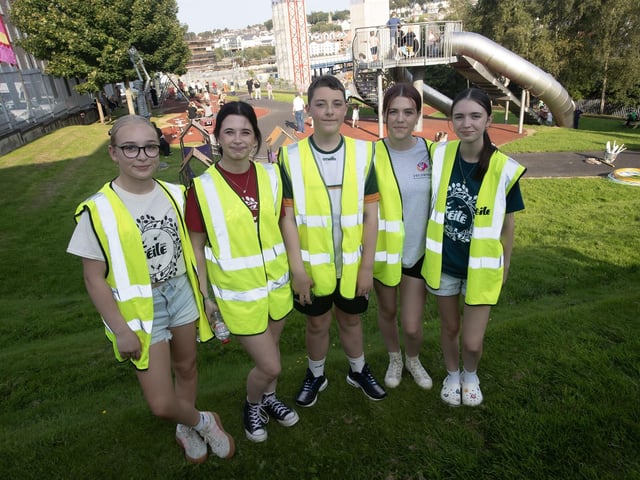 A number of the young Feile volunteers pictured at Abercorn Park on Tuesday to help supervise The Tumble Circus in The Greatest Show. (Photos: Jim McCafferty Photography) : .