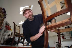 As part of their expansion, Spraoi agus Spórt's circular economy hub  upcycles furniture and other goods at their Síoraí Home outlet.  Jonathan Cunningham, Furniture Restoration Technician with Síoraí Home, is pictured here.