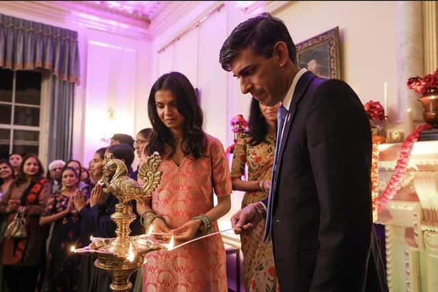 Prime Minister Rishi Sunak and his wife Akshata at the Diwali ceremony in Downing Street.