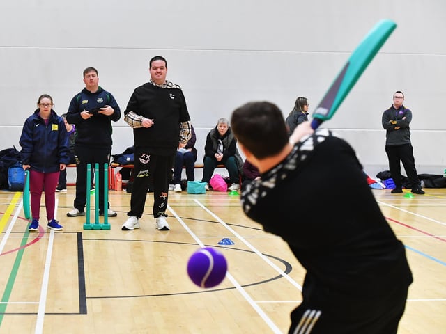 Action from the Cricket Blitz, organised by the North West Cricket Union, held in the Foyle arena on Monday afternoon. Photograph: George Sweeney
