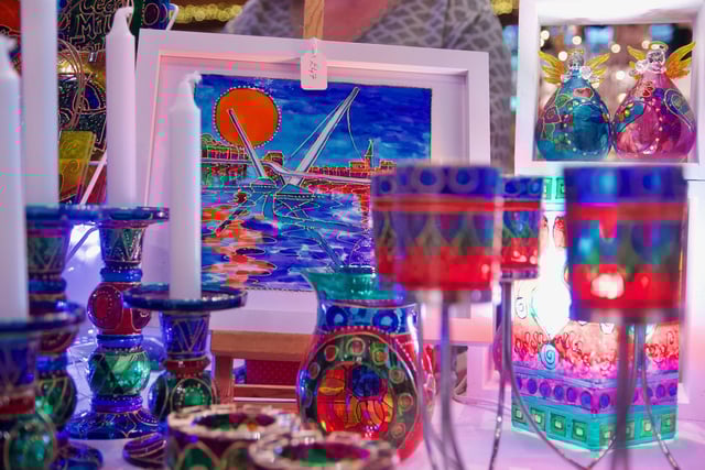 Ashling Ramsey's hand painted glass on display at the Guildhall Craft Fair.