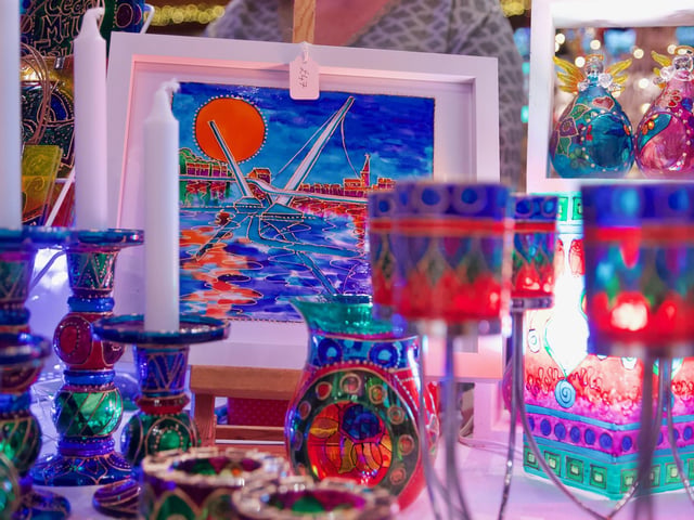 Ashling Ramsey's hand painted glass on display at the Guildhall Craft Fair.