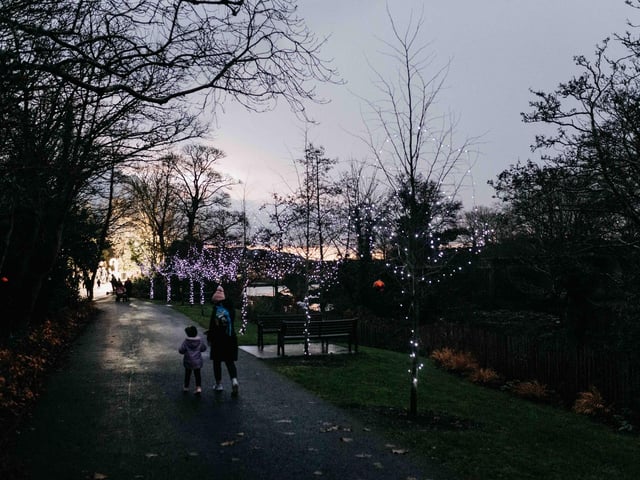 A pretty and festive scene in Swan Park.