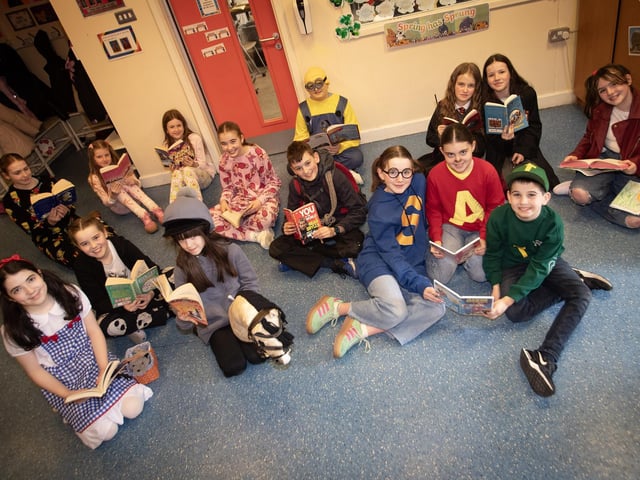 Celebrating World Book Day 'Mr. Mallon-Style' at Hollybush PS on Thurday.