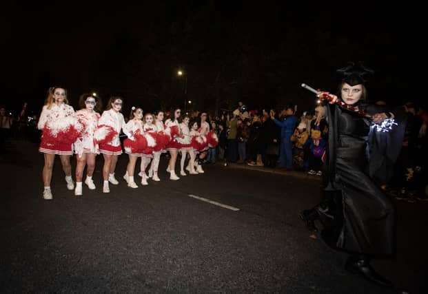 Another of the superb dance troupes make their way up the Quay on Wednesday.