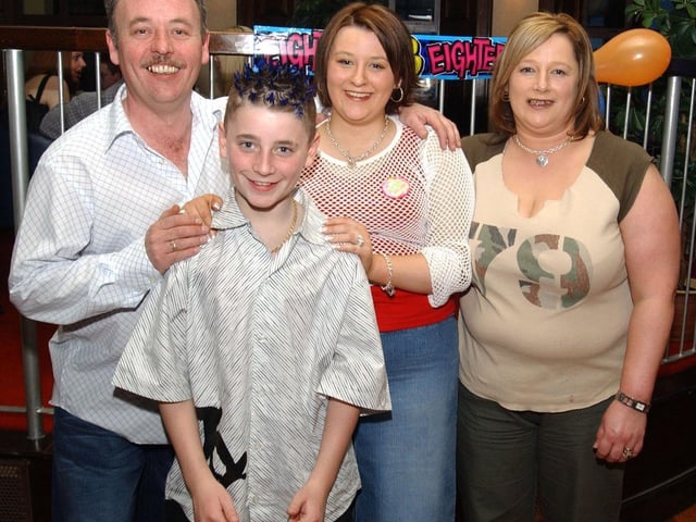 Nicola Carr with her Mum and Dad, Nicky and Gail and her little brother Jason at her 18th birthday in the Ebrington centre . (1803CG08) :.