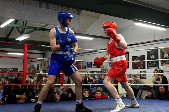 Cahir O’Doherty, The Ring, left, boxing The Loup’s David Kennedy.  Photo: George Sweeney