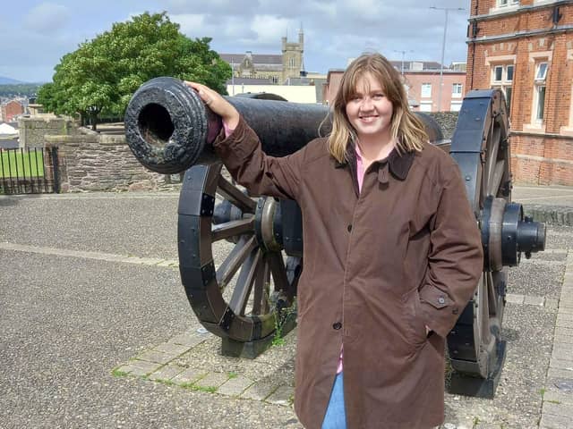 Presenter, Jane Rea, exploring Derry’s Walls Ulster-Scots links