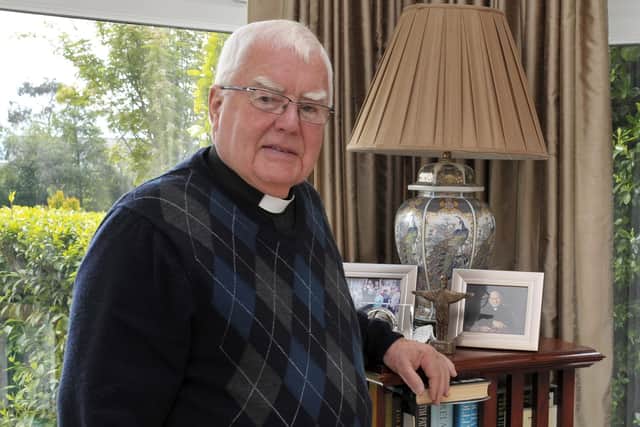 Fr George McLaughlin pictured in his home at Greencastle County Donegal for a Derry Journal interview back in 2016. DER2416GS024