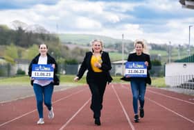 Derry City & Strabane District Council Mayor Sandra Duffy pictured at the launch of the Strabane Lifford Half Marathon with Catherine Ashford, Events Coordinator, and Lifford-Strabane AC's Claire McGuigan.  (Photo: Karol McGonigle)