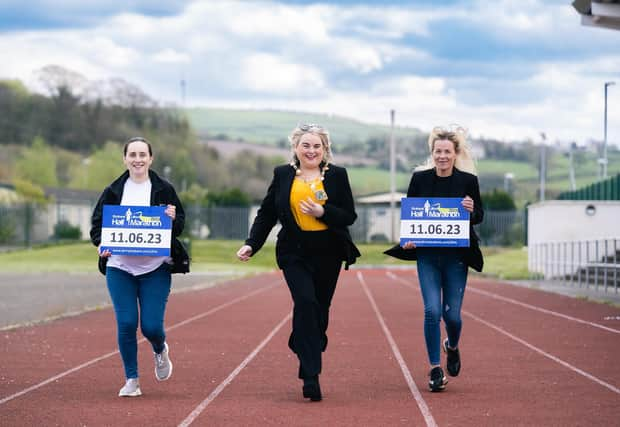 Derry City & Strabane District Council Mayor Sandra Duffy pictured at the launch of the Strabane Lifford Half Marathon with Catherine Ashford, Events Coordinator, and Lifford-Strabane AC's Claire McGuigan.  (Photo: Karol McGonigle)