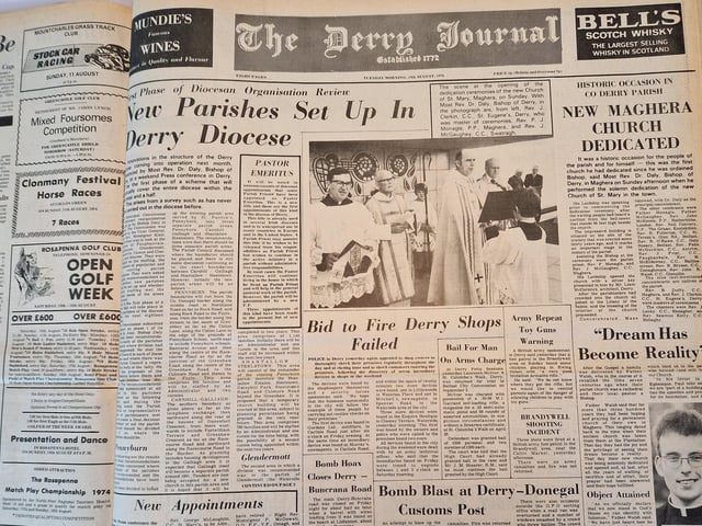 The front page of the Derry Journal August 1974.
