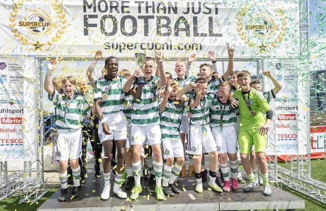 Celtic boys celebrate winning last year's Minor SuperCup. (Photo: Stephen Hamilton /Presseye)