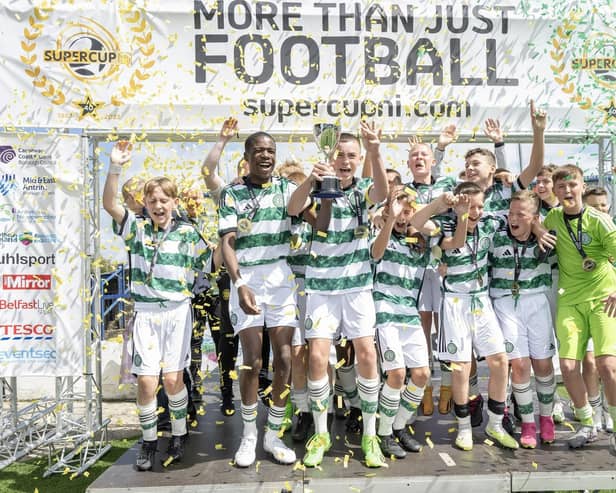 Celtic boys celebrate winning last year's Minor SuperCup. (Photo: Stephen Hamilton /Presseye)