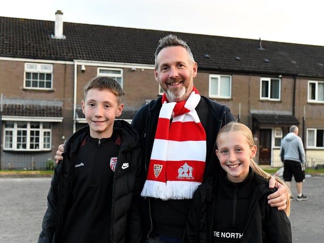 Fans arrive for Derry City’s game against Shamrock Rovers in the Brandywell. Photograph: George Sweeney