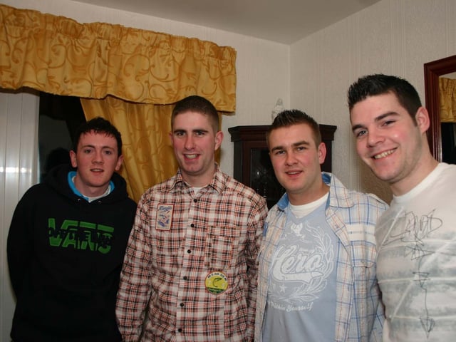 Left to right Connor, Tim, Birthday boy Dermott, and Dee. 3566/dd : Parties in Derry in Spring 2006.