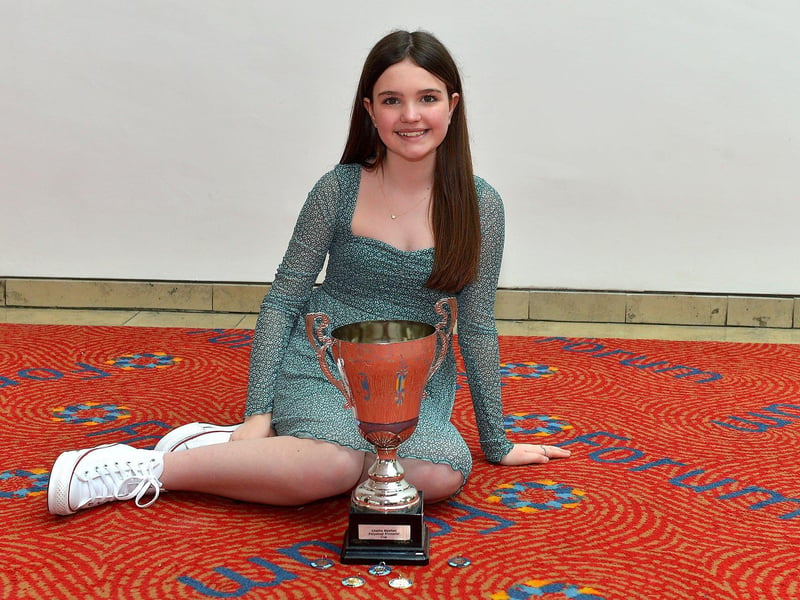 Sophia Hutchinson won the Charles Meenan Perpetual Cup for girls sola and achieved 1st place for Studied prose at the Feis Dhoire Cholmcille on Friday at the Millennium Forum. Photo: George Sweeney.  DER2315GS – 218