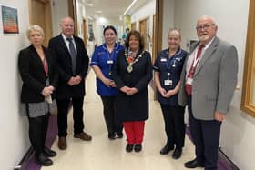 Annmarie O Dwyer, Assistant Director Unscheduled Care; James Logue; Nicola Campbell, Ward Manager Ward 22; Mayor Patricia Logue; Eileen Shaw, Lead Nurse Specialist Medicine and Tom Frawley, Chairman.