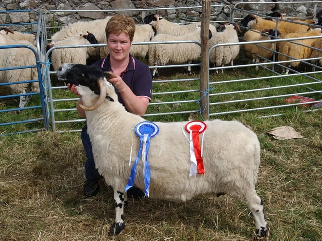 Margaret Cunningham, Carndonagh, pictured with her sheep, which was crowned champion blackface and reserve champion sheep of the show.