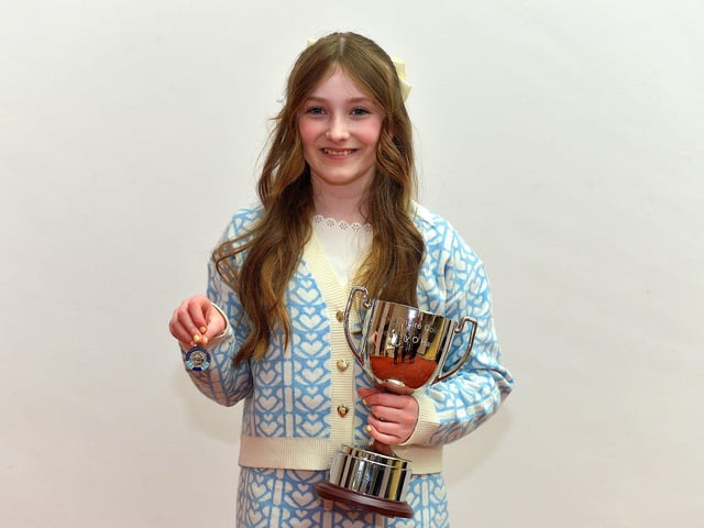 Cara O’Donnell achieved first in P6 English Song and second P5-P6 Irish Song at the Feis Dhoire Cholmcille on Tuesday at the Millennium Forum. Photo: George Sweeney. DER2315GS – 169