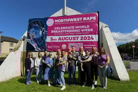 Representatives from North West BAPS, BBHF and Cuidui pictured at the launch of the North West BAPS banner at Free Derry Wall recently. North West BAPS will celebrate World Breast Feeding Week at the St Columb's Park House Walled Garden on 3rd August next.  Photo: George Sweeney