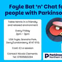 Bat 'n' Chat sessions for people with Parkinson's in the Derry area start on Friday 21 February.