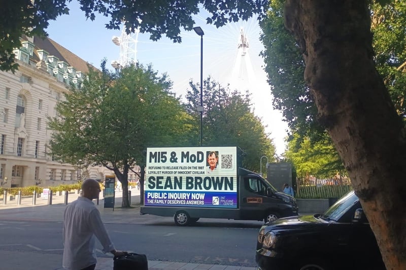 A billboard drawing attention to the Sean Brown campaign has been circulating in central London this week.