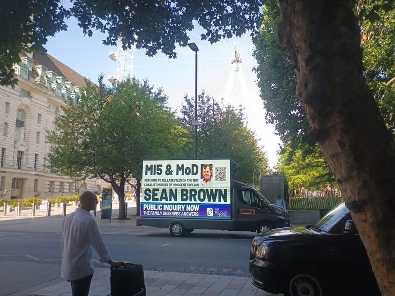 A billboard drawing attention to the Sean Brown campaign has been circulating in central London this week.