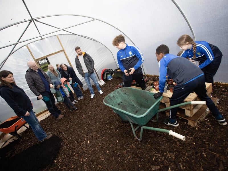 Students showing some of what goes in in the gardens at Hollybush PS during Open Day on Thursday last.