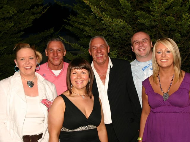 All smiles at the Gallagher triple party in the Del left to right Patrice, Birthday Boys  Joe , Suzanna ,Paddy Marty and Donna  : Triple Gallagher party.
