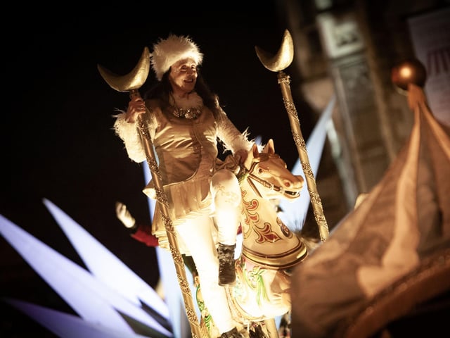 One of the more striking colourful characters on her horse during Friday night's Christmas Lights Switch-On Parade.