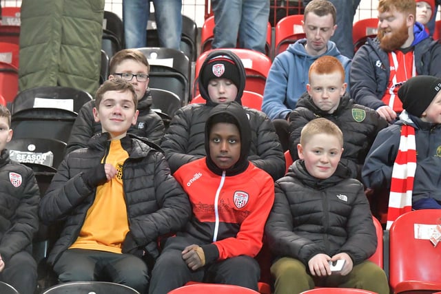 Derry City fans at the Ryan McBride Brandywell Stadium for the game against Dundalk on Friday evening last. Photo: George Sweeney. DER2310GS – 048