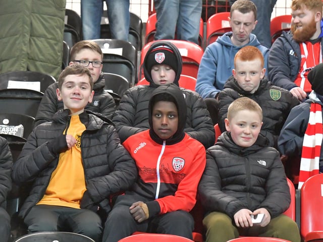 Derry City fans at the Ryan McBride Brandywell Stadium for the game against Dundalk on Friday evening last. Photo: George Sweeney. DER2310GS – 048