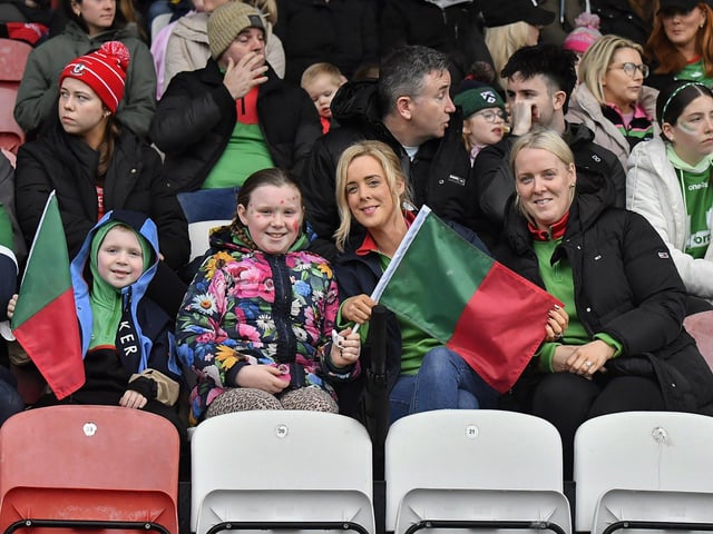 Fans in Celtic Park, on Sunday afternoon, for the Derry Junior Football Championship Final between Doire Trasna and Slaughtmanus. Photo: George Sweeney