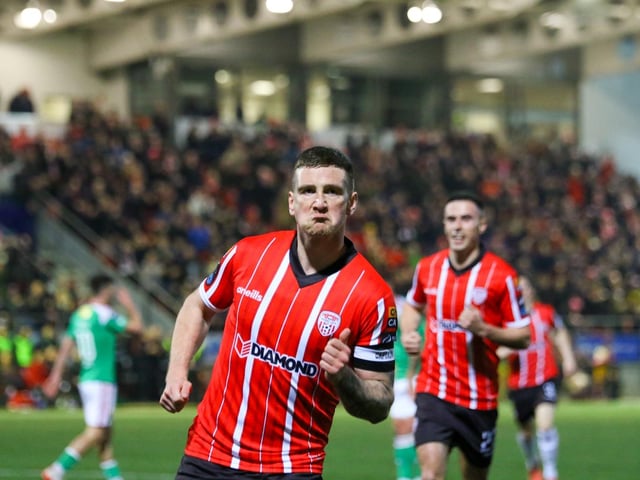 Patrick McEleney celebrates after producing a moment of magic to break the deadlock. Photo by Kevin Moore.
