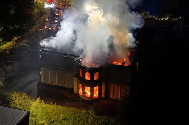 default : Dramatic aerial images of the fire at Duncreggan Road, which is being treated as deliberate. Images: Christopher Tarr.