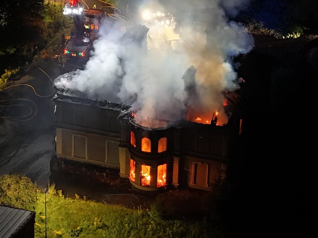 default : Dramatic aerial images of the fire at Duncreggan Road, which is being treated as deliberate. Images: Christopher Tarr.