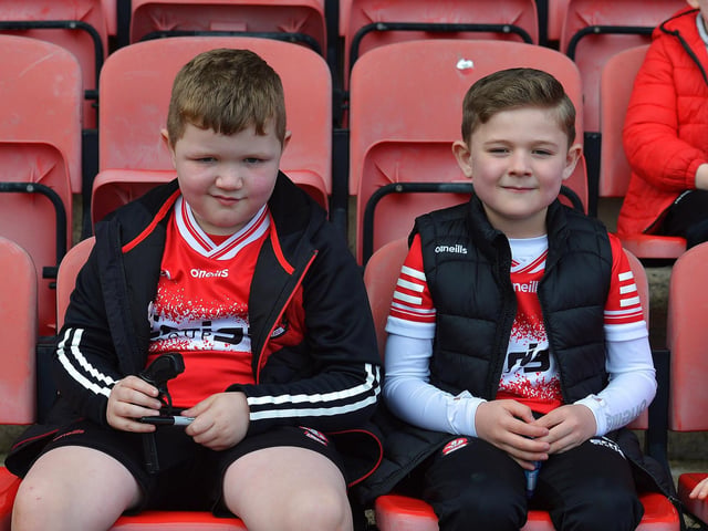 Fans in Celtic Park on Sunday afternoon for Derry's National football League game against Mayo. Photo: George Sweeney