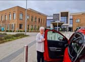 Mona Rice, Volunteer Car Driver leaving a passenger to hospital for an appointment.