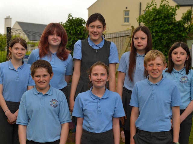 Mr McLaughlin’s P7 leavers class at Culmore Primary School. Photo: George Sweeney. DER2321GS – 97