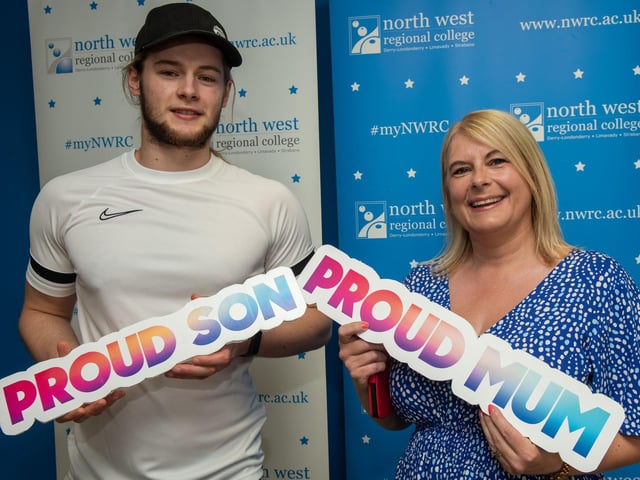 Matthew Russell and mum Annette at the Best in FE Awards at North West Regional College.