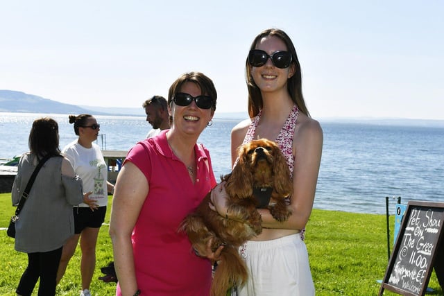 Sláinte with Anne and Clara Burkhard at the Moville Summer Festival Pet Show, held on The Green. Photo: George Sweeney