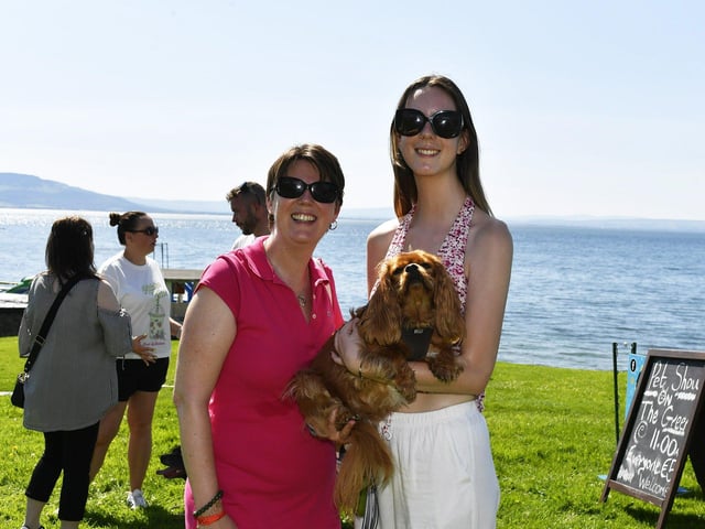 Sláinte with Anne and Clara Burkhard at the Moville Summer Festival Pet Show, held on The Green. Photo: George Sweeney