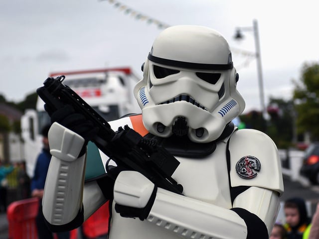 A Star Wars' Stormtrooper at the Clonmany Festival Parade on Sunday afternoon. Photo: George Sweeney