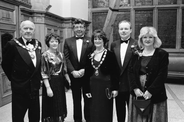 Mayor of Derry, Annie Courtney, with a group at a charity ball in the Guildhall.